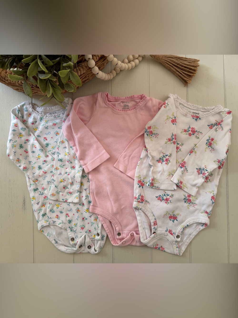 Baby Girl Floral & Pink Long-Sleeve One-Piece Bodysuits - 3 Pack